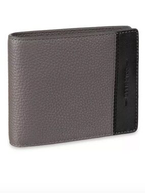 NEW Cole Haan Men's RFID Two-Tone Pebbled Leather Slimfold Wallet Black/Grey